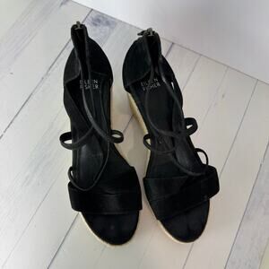 Eileen Fisher Women's Black Suede Wedge Espadrille Sandals 8.5